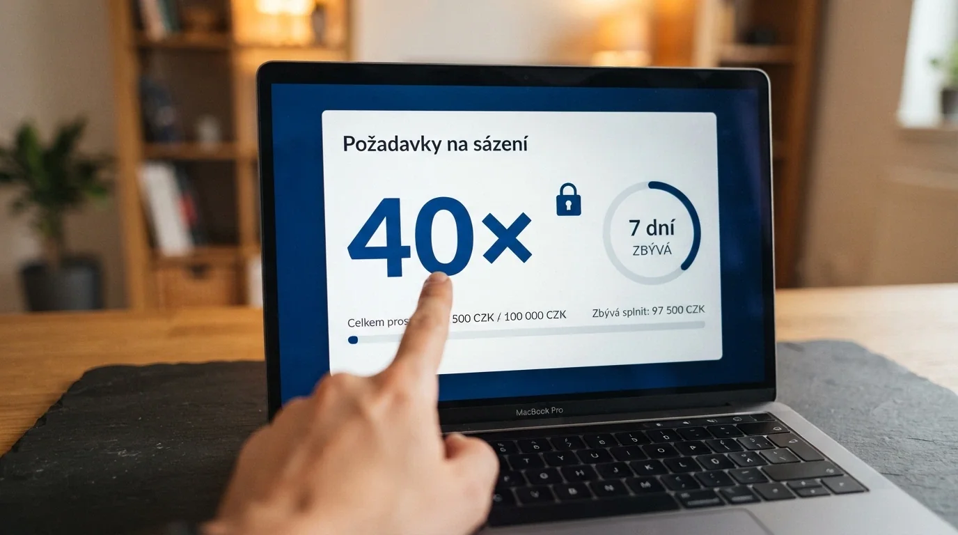 Detail podmínek protočení na obrazovce — číslo 40× vedle symbolu visacího zámku a ukazatele času 7 dní