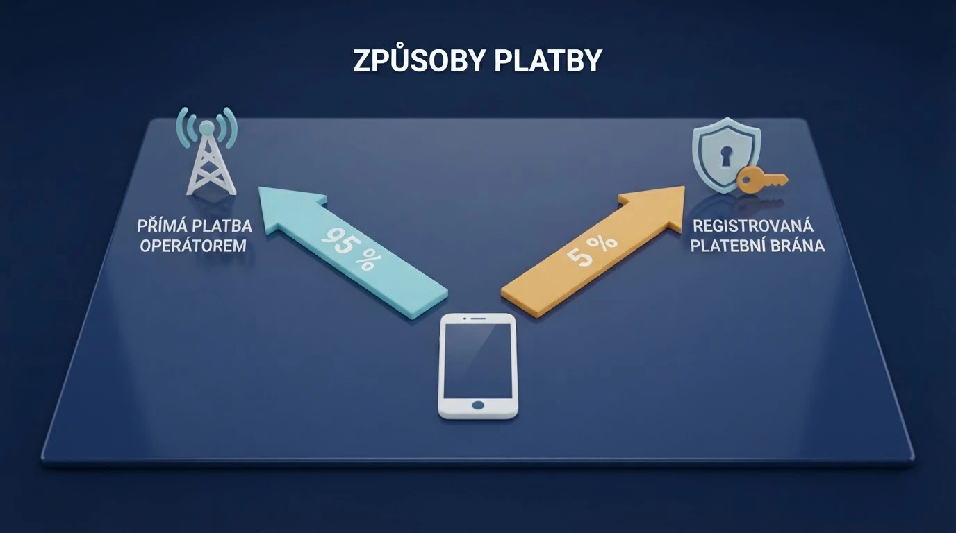 Schéma dvou cest SMS vkladu — přímá M-platba přes Vodafone a nepřímá cesta přes službu NeteraPay