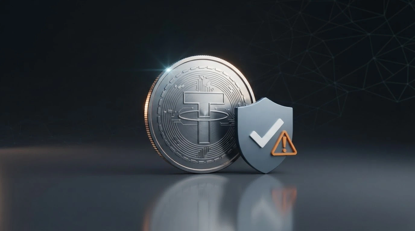 Bitcoin mince vedle přeškrtnutého symbolu ověření totožnosti a varovného symbolu