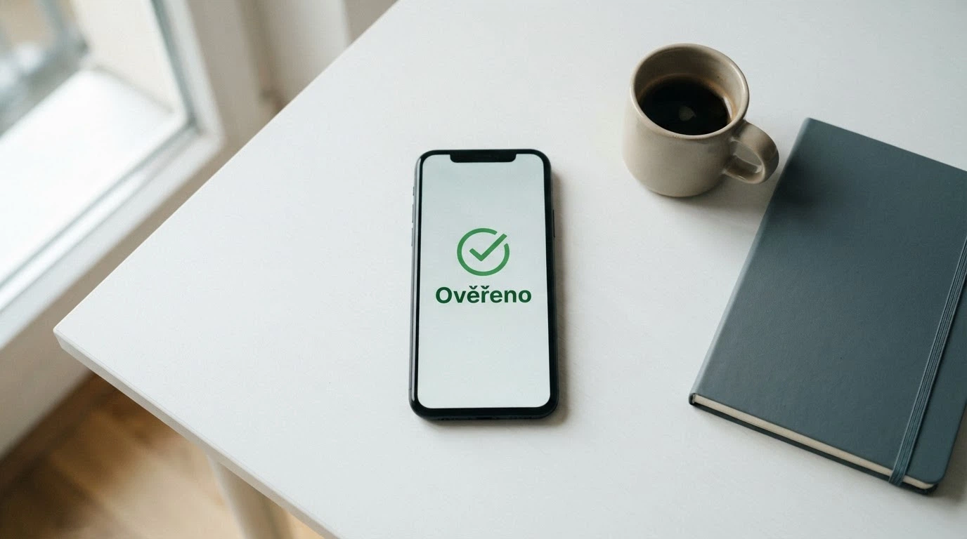 Detail úředního dokumentu s razítkem Ministerstva financí ČR na pozadí mobilního telefonu