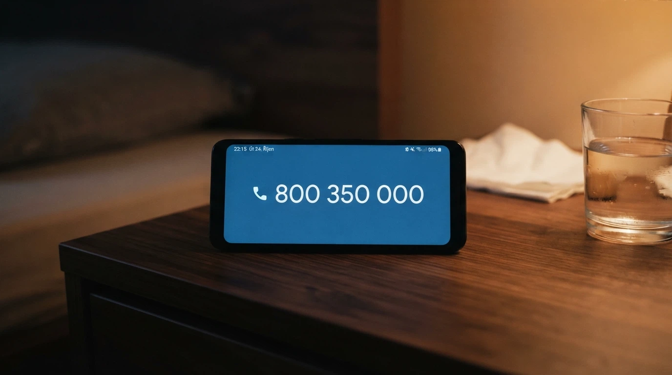 Telefon s vytočeným číslem krizové linky na displeji