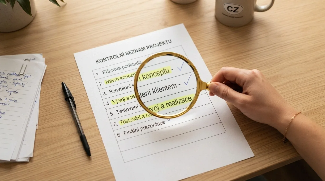 Lupa nad seznamem licencovaných online casin s poznámkami a zvýrazněnými kritérii hodnocení