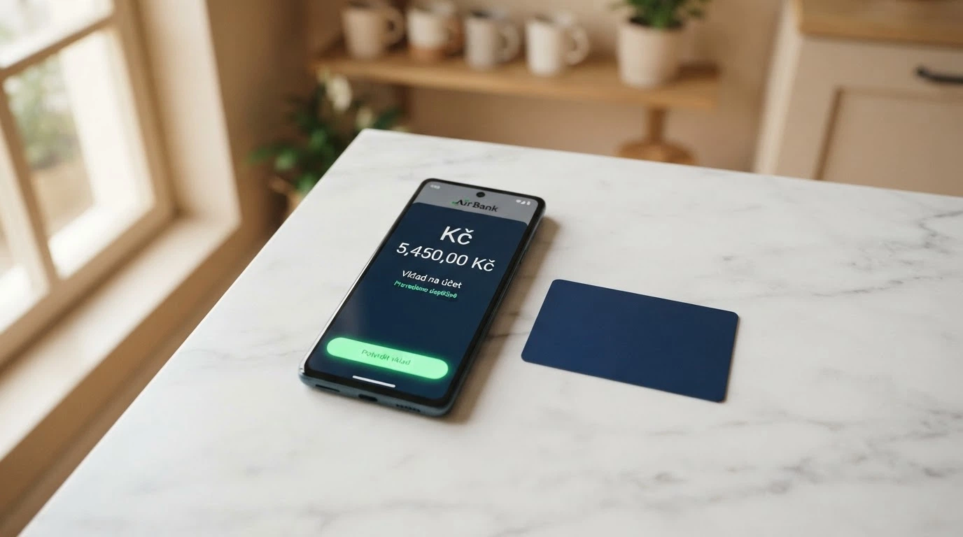 Chytrý telefon s otevřenou casino aplikací — na displeji obrazovka vkladu, vedle platební karta