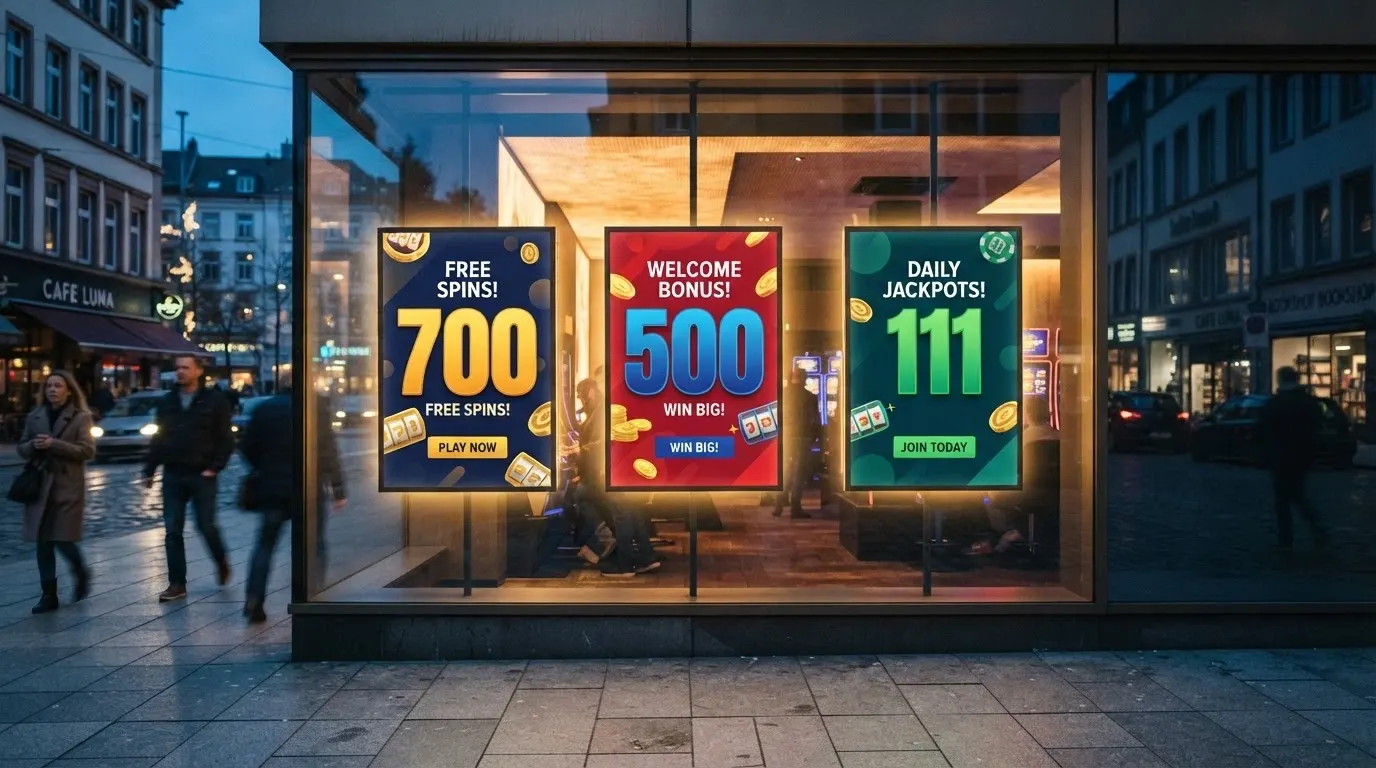 Koláž log a registračních bannerů novějších českých online casin s viditelnými bonusovými čísly