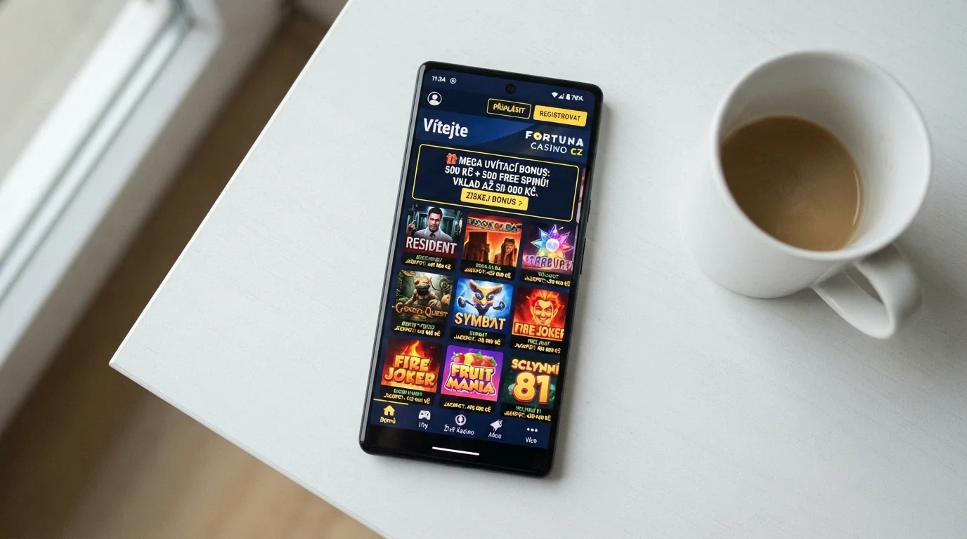 Moderní responzivní design domovské stránky nového online casina na mobilním telefonu