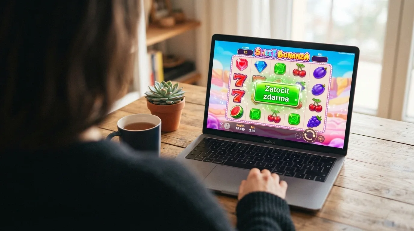 Rozhraní online casina s mřížkou výherních automatů — v popředí slot s ovocem a tlačítkem Zatočit zdarma