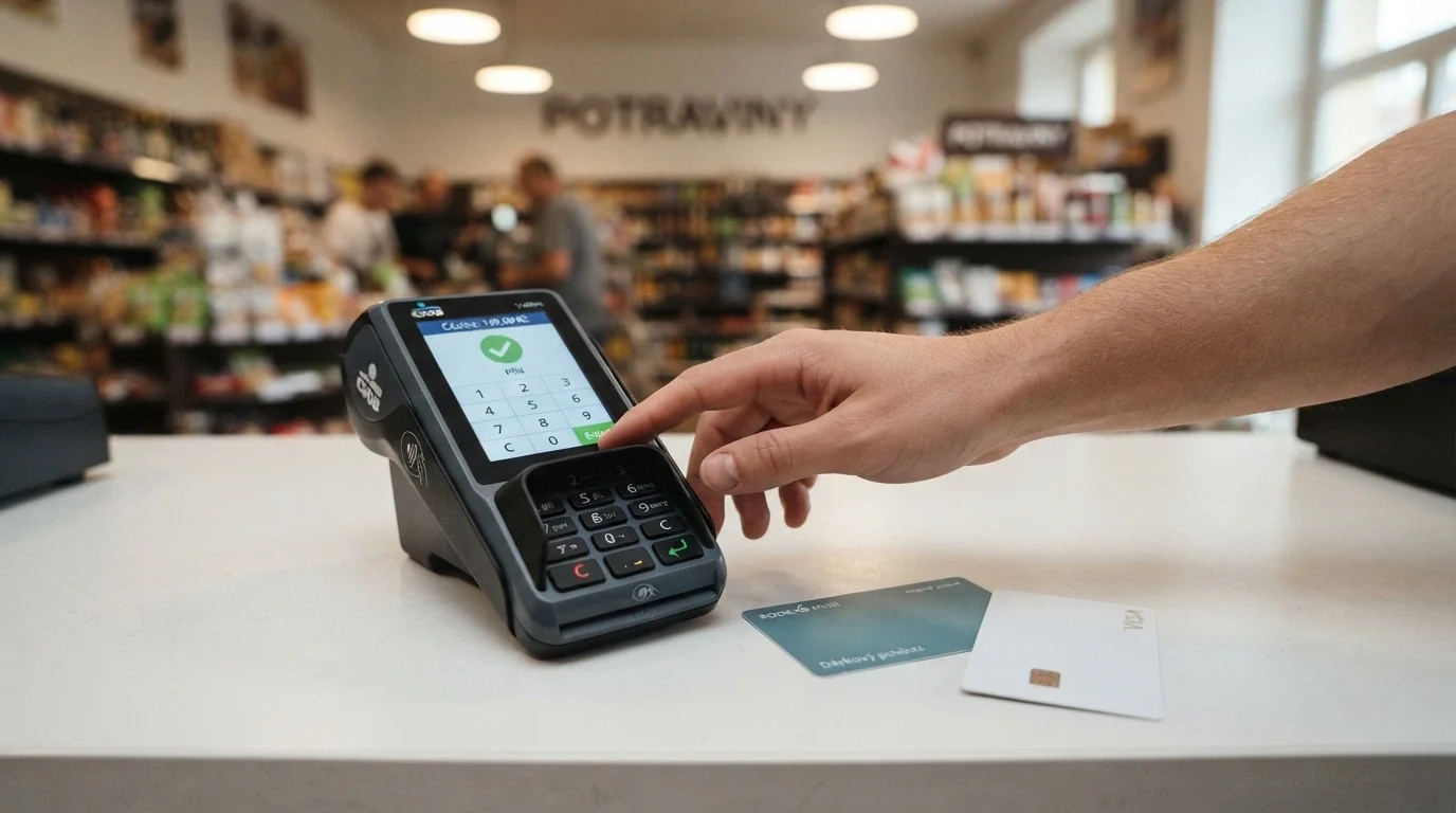 Platební terminál s logy Paysafecard, Aircash, platební karty a ikonou bankovního převodu