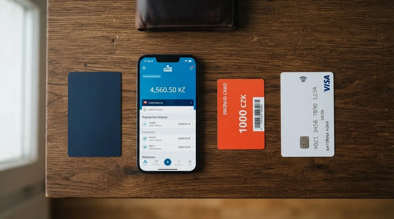 Koláž platebních metod na stole — platební karta, mobil s aplikací bankovnictví, logo NeteraPay, Aircash karta.