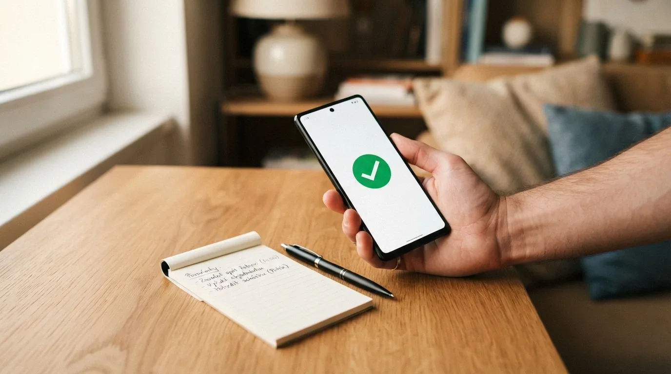 Telefonní sluchátko na stole, vedle něj papír s napsanými čísly linek pomoci — 800 350 000 a +420 777 477 877