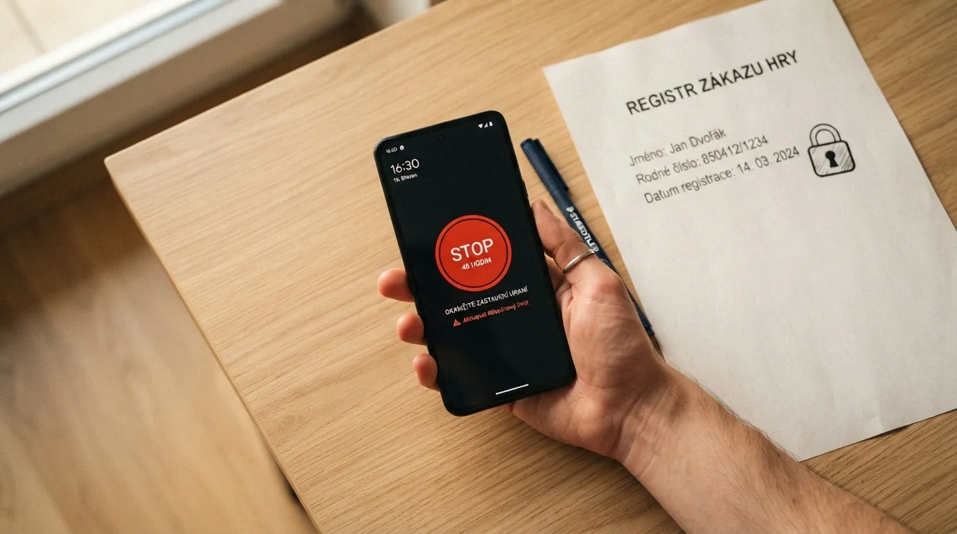 Mobilní obrazovka s tlačítkem panic button a vedle ní výřez z informačního systému RVO s ikonou zámku