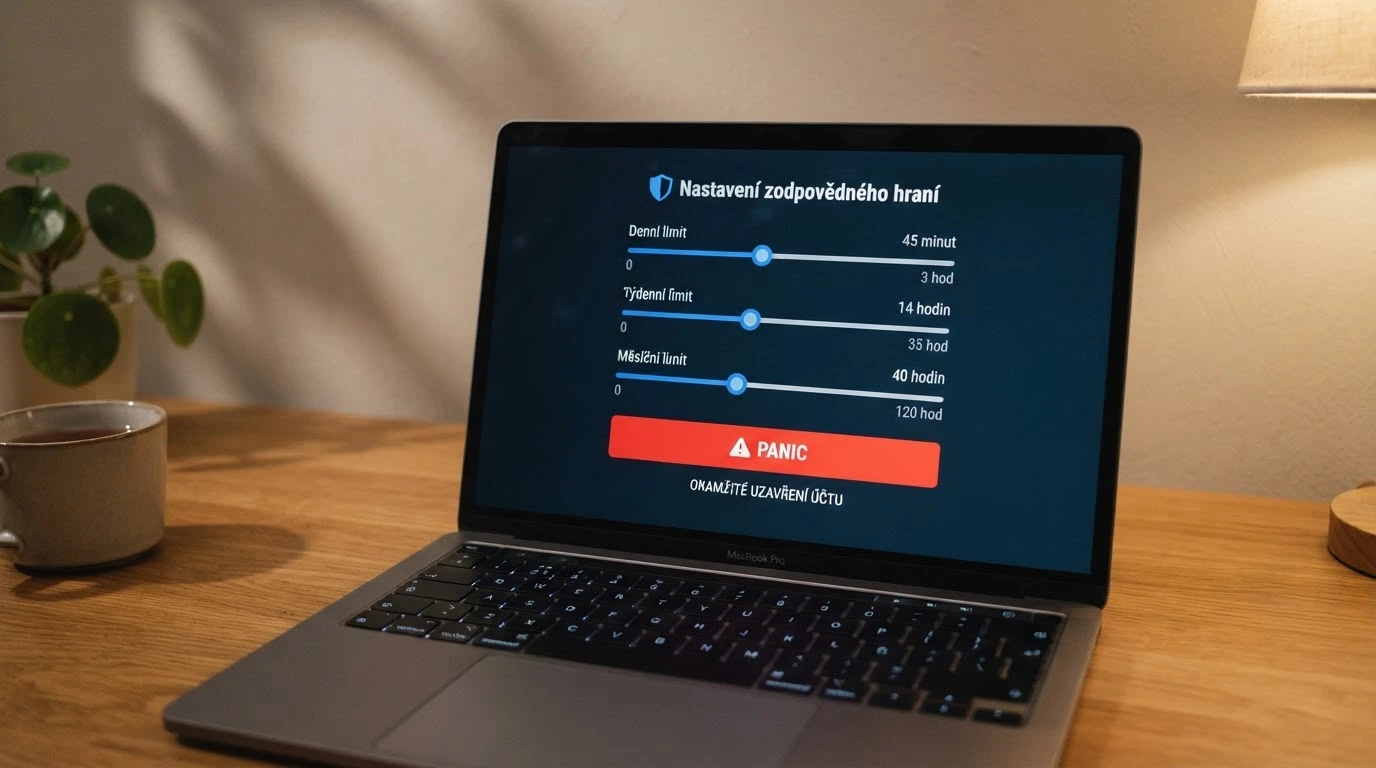 Rozhraní nastavení sebeomezujících opatření v českém online casinu — posuvníky pro denní, týdenní a měsíční limit