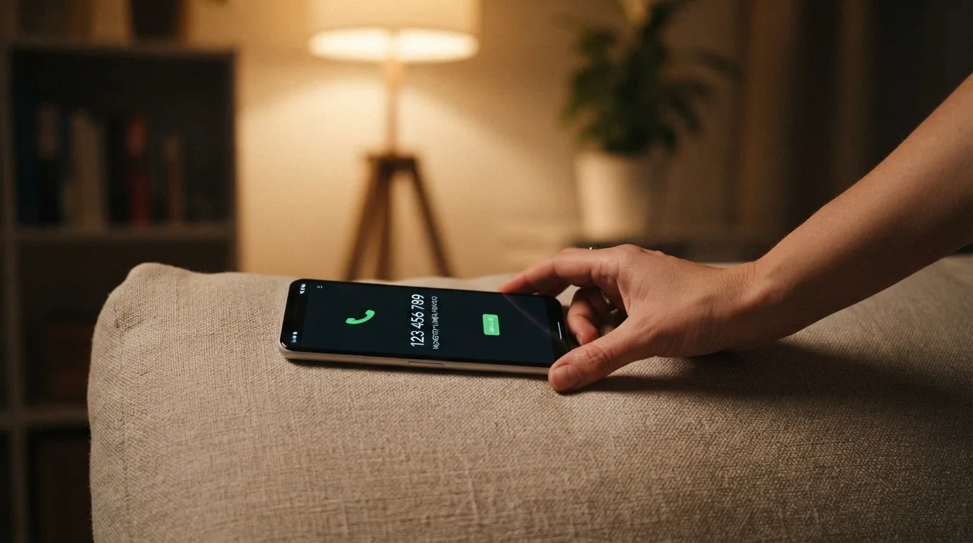 Telefon s vytočeným číslem linky pomoci, v pozadí logo Národní linky pro odvykání hraní